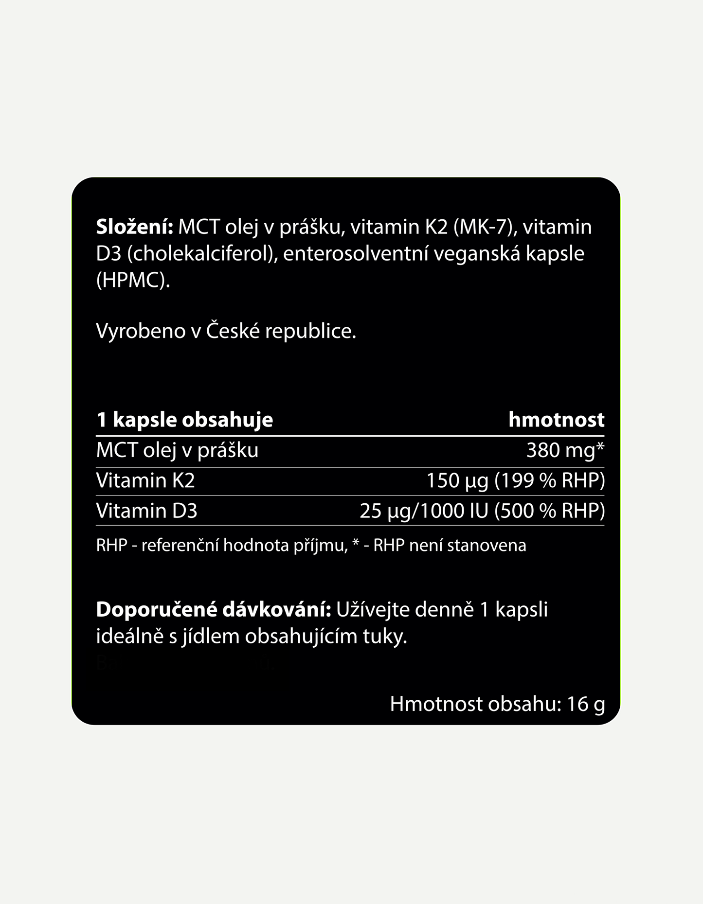 Vitamín D3+K2 (MK-7) s MCT olejem - imunita, kosti, síla, 30-60 veganských kapslí