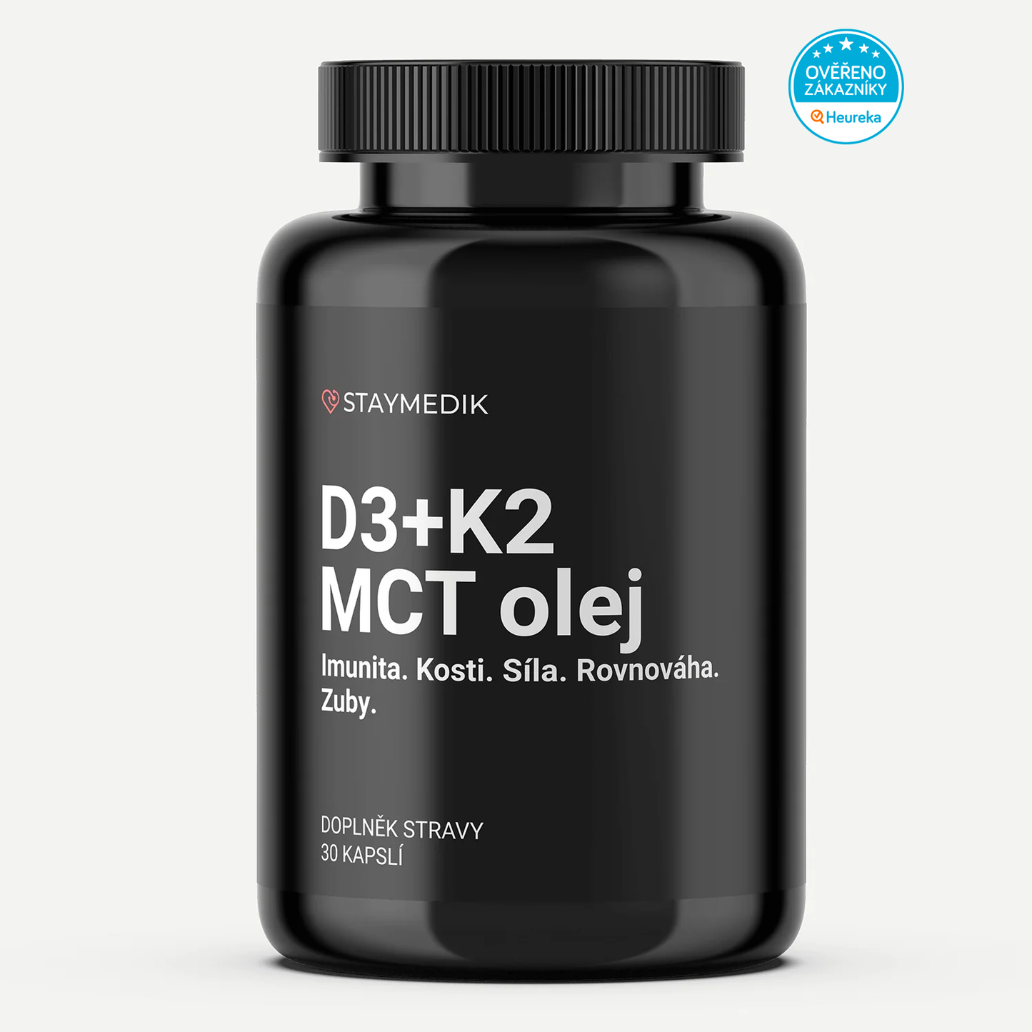 Vitamín D3+K2 (MK-7) s MCT olejem - imunita, kosti, síla, 30-60 veganských kapslí