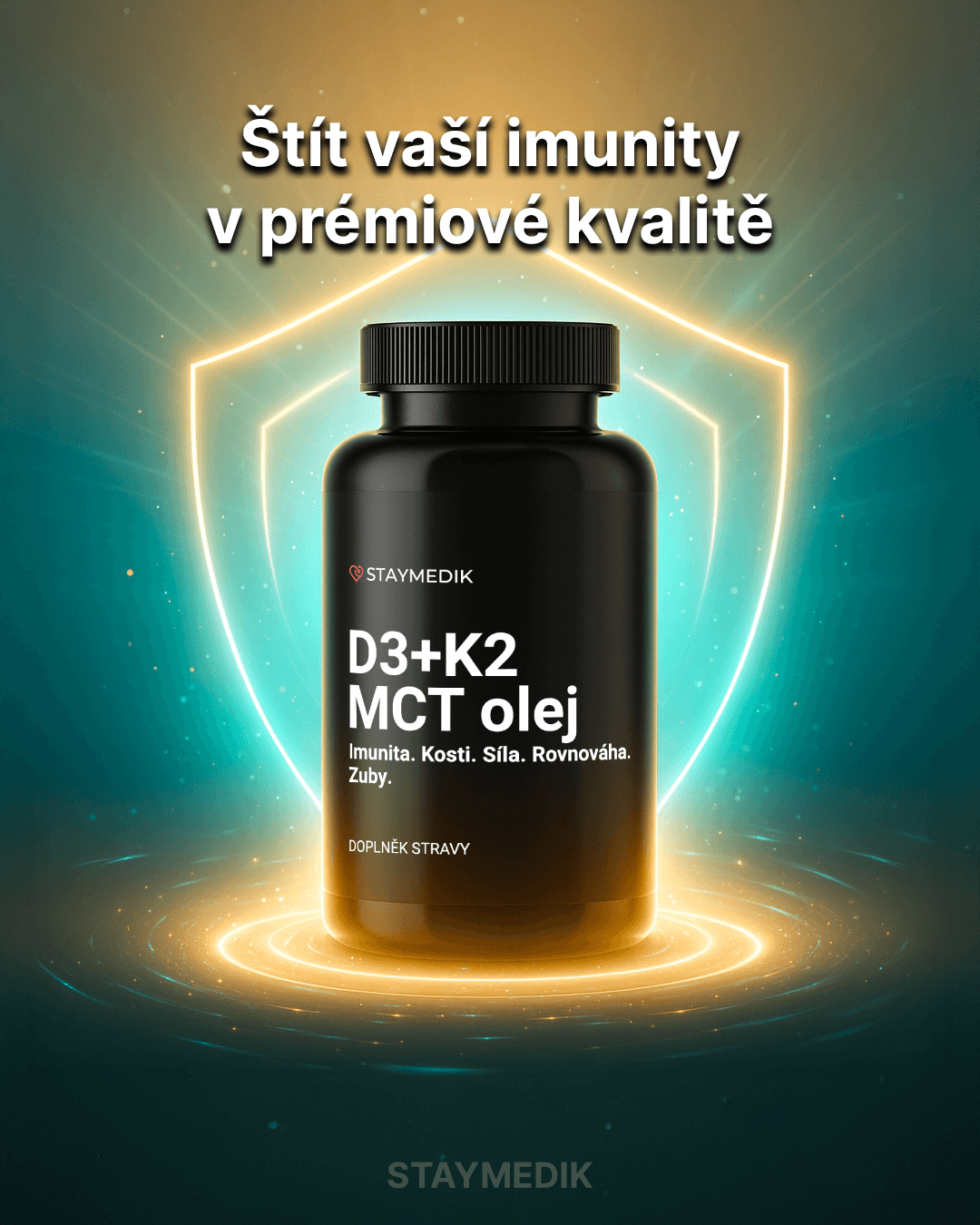 Vitamín D3+K2 (MK-7) s MCT olejem - imunita, kosti, síla, 30-60 veganských kapslí