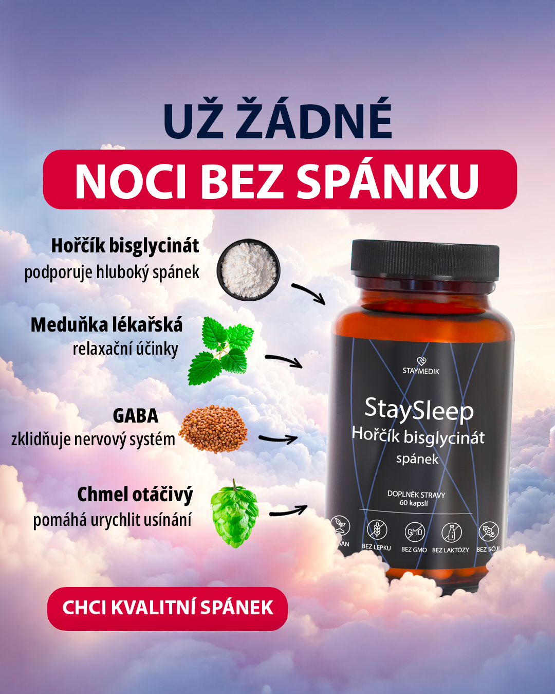 StaySleep & Hořčík bisglycinát - spánek a duševní pohoda, 60 veganských kapslí